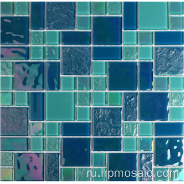 Стеклянная мозаичная плитка синяя смешанная